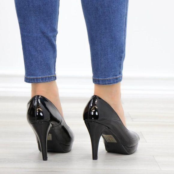 Black Patent Peep Toe High Heel Platform Pump - Picture 8 of 11